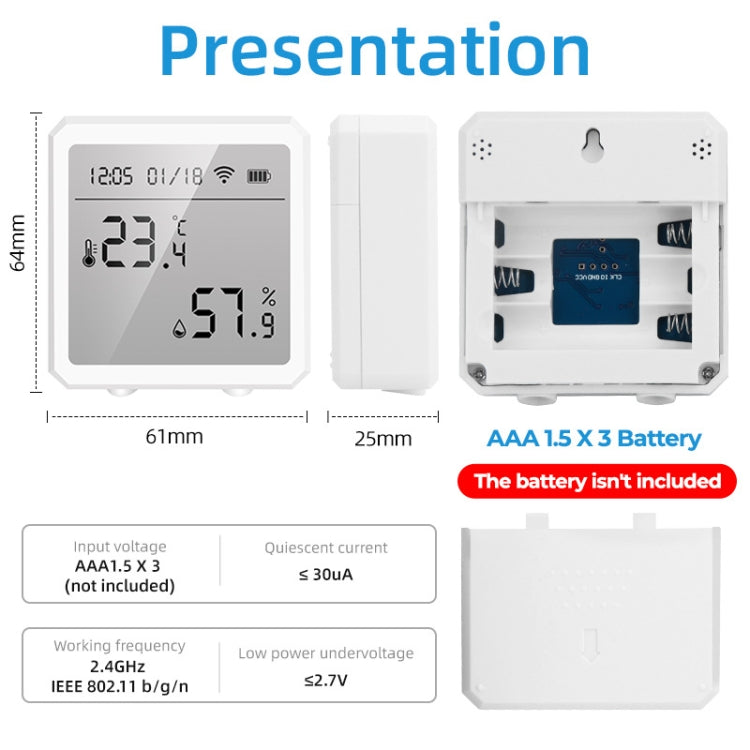Wifi Temperature And Humidity Meter Sensor Equipment Smart Home Graffiti APP Temperature And Humidity Sensor, White, Black