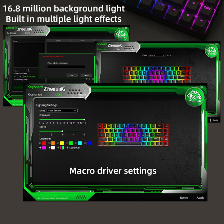 ZIYOU LANG T8 68 Keys RGB Gaming Mechanical Keyboard, Cable Length: 1.5m, Style:, T8 Chalk Version Green Shaft, T8 Micro Light Version Green Shaft, T8 Micro Light Version Tea Shaft, T8 Water Green Version Green Shaft, T8 Water Green Version Red Shaft  ...