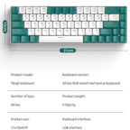 ZIYOU LANG T8 68 Keys RGB Gaming Mechanical Keyboard, Cable Length: 1.5m, Style:, T8 Chalk Version Green Shaft, T8 Micro Light Version Green Shaft, T8 Micro Light Version Tea Shaft, T8 Water Green Version Green Shaft, T8 Water Green Version Red Shaft  ...