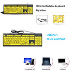 T801 104 Keys Special People Children Old Man Big Letters USB Wired Keyboard, Cable Length: 1.38m, T801 Yellow