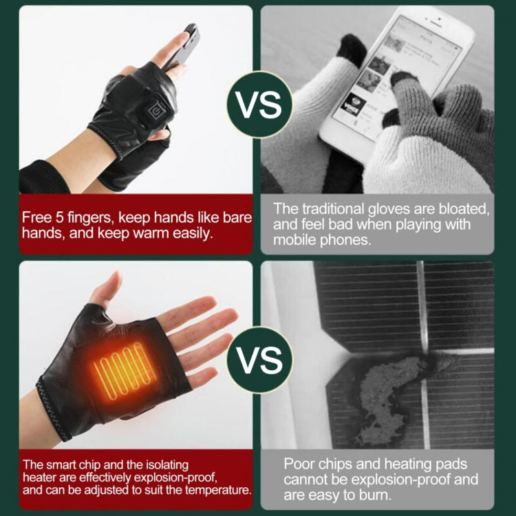 1 Pair Adjustable Temperature Rechargeable Intelligent Electric Heating Gloves Half Finger Gloves, S, M, L