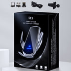 Q3 Infrared Induction Magnetic Car Wireless Charging Phone Bracket with Micro USB + 8 Pin + Type-C / USB-C Magnetic Connector, Q3 Blue, Q3 Red, Q3 Black, Q3 Gold, Q3 Silver