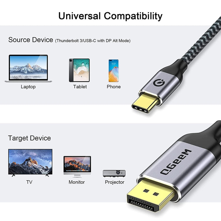QGeeM QG-UA13 Type-C To DP 4K 60Hz Nylon Braided Adapter Cable, Length:, 3m (4K-60Hz), 1.2m (4K-60Hz), 1.8m (4K-60Hz)