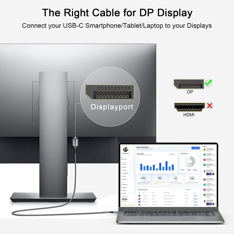 QGeeM QG-UA13 Type-C To DP 4K 60Hz Nylon Braided Adapter Cable, Length:, 3m (4K-60Hz), 1.2m (4K-60Hz), 1.8m (4K-60Hz)