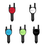 3 In 1 3.1A Dual USB Single Pull Retractable Fast QC3.0 Car Charger, Red, White, Blue, Green, Black