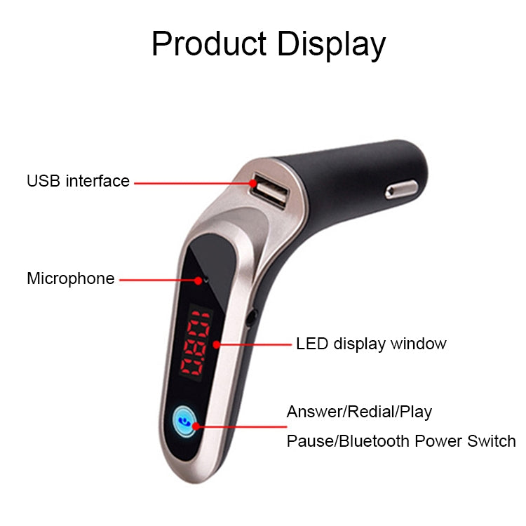 S7 Smart Digital Display Music Player Calling Car Charger, S7 Rose Gold, S7 Black, S7 Silver, S7 Gold