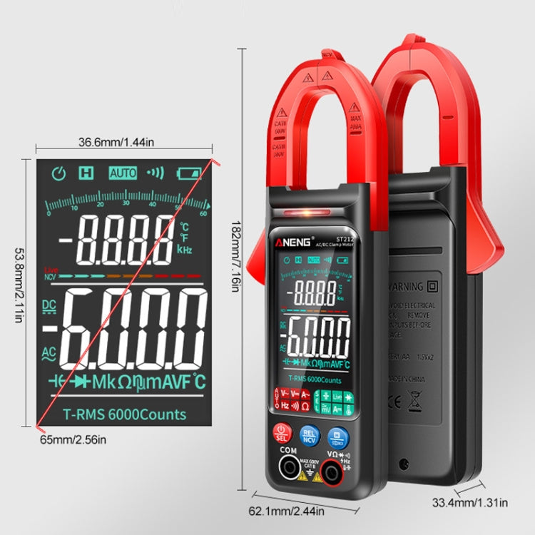 ANENG Large Screen Multi-Function Clamp Fully Automatic Smart Multimeter, ST211 Red, ST211 Black, ST212 Red DC Current, ST212 Black DC Current