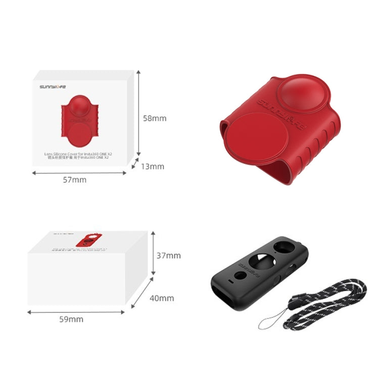 For Insta360 One X2 Sunnylife ST-Q9420 Silicone Protective Case, For Insta360 One X2 Red Lens Screen Case, For Insta360 One X2 Black Lens Screen Case, For Insta360 One X2 Black Body Case+Lanyard Rope