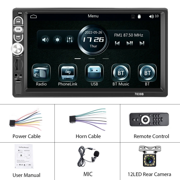 F133 7 Inches MP5 Bluetooth Player Universal Wired CarPlay Reversing Image Integrated, Style:, 7 Inches Standard+12 Lights Camera, 7 Inches Standard, 7 Inches Standard+4 Lights Camera, 7 Inches Standard+8 Lights Camera