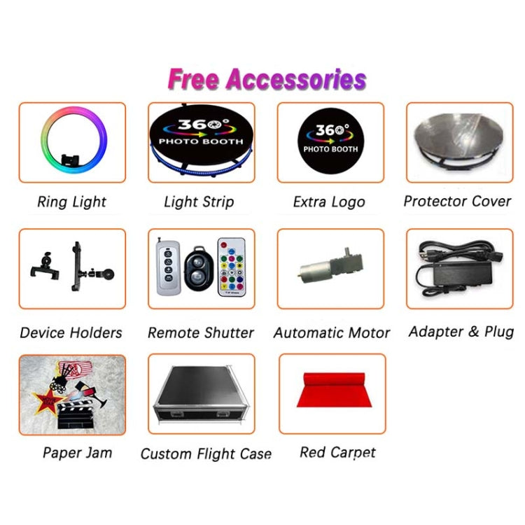 RGB Fill Light Photo Booth Turning Led Camera Photo Spin Stand With Flight Case, 68cm, 80cm, 100cm, 115cm