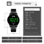 SKMEI 1579 Simple Touch Screen LED Luminous Stainless Steel Electronic Watch, Black, Gold, Rose Gold, Silver