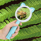 2275 5X/10X Cartoon Animal Handheld Children Science Experiment Magnifying Glass, Pink Rabbit, Coffee Calf, Yellow Deer, Green Frog, Blue Cat
