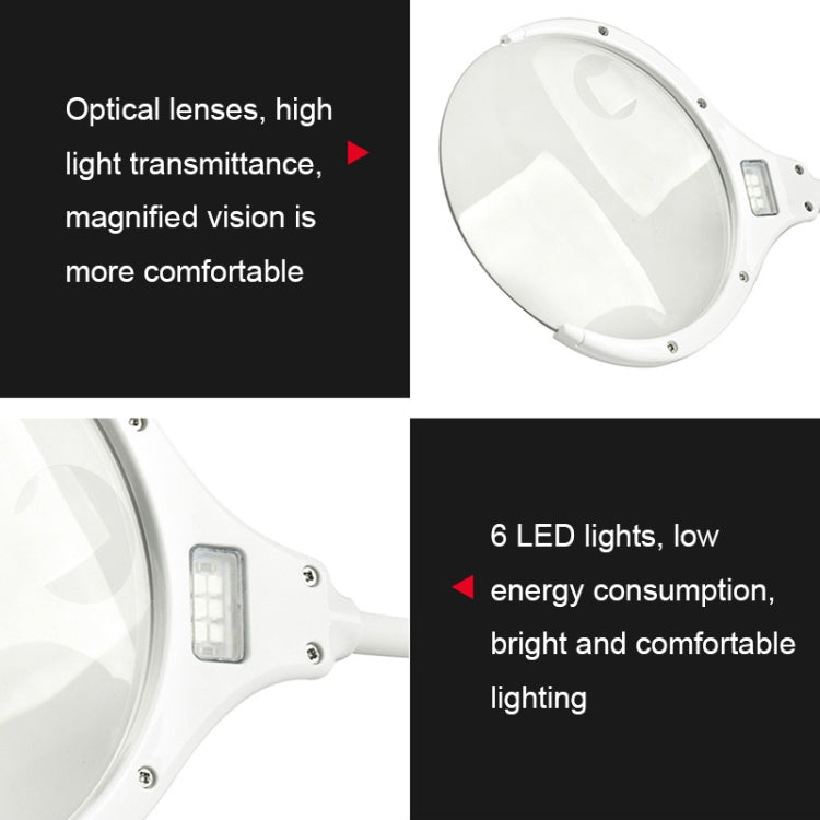 TS-9006 2.25X/5X USB Rechargeable Two-gears Brightness LED Light Desk Magnifier, 2.25X/5X