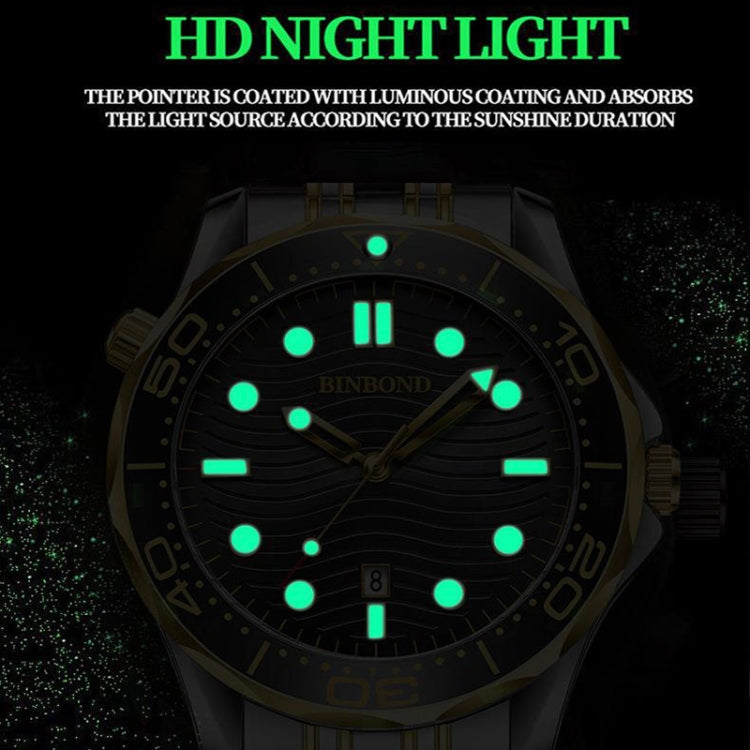 BINBOND B2820 Luminous 30m Waterproof Men Sports Quartz Watch, White Steel Black Surface, White Steel White Surface, White Steel Blue Surface, Inter-gold Black Surface, Inter-gold Blue Surface, Black Steel Black Surface White                           ...