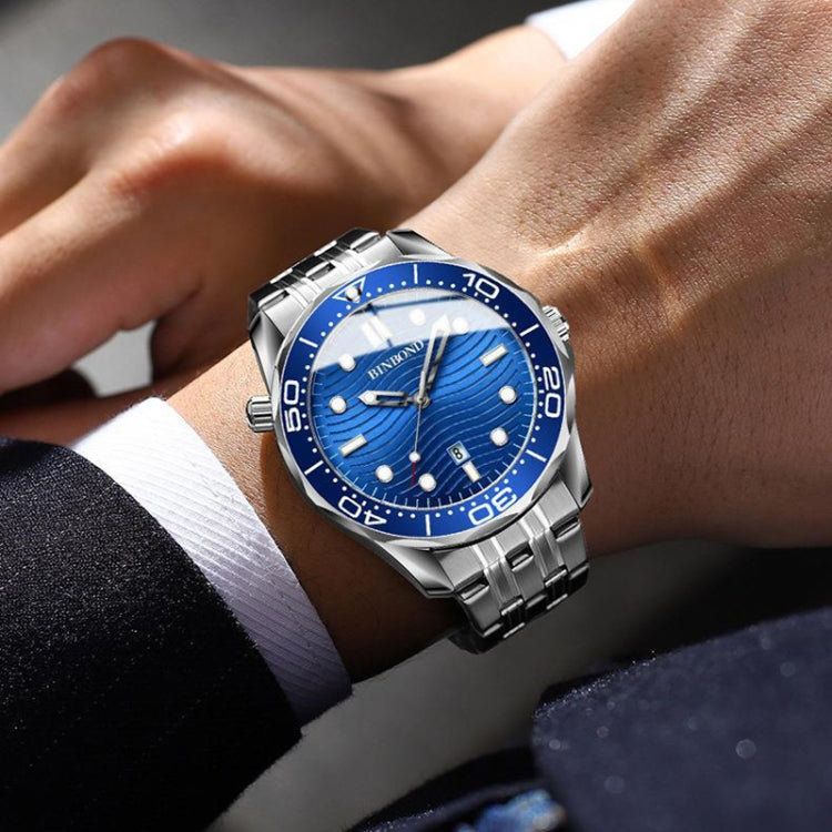 BINBOND B2820 Luminous 30m Waterproof Men Sports Quartz Watch, White Steel Black Surface, White Steel White Surface, White Steel Blue Surface, Inter-gold Black Surface, Inter-gold Blue Surface, Black Steel Black Surface White                           ...