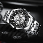 BINBOND S033 Hollowed Mechanical 30m Waterproof Luminous Quartz Watch, Black Steel-Black-White, Black Steel-Black-Gold, Black Steel-Black-Rose Gold, Full Gold-Black-Gold, Black Steel-Rose Gold-Black, Blue Steel-Blue, White Steel-Black, White Steel-White