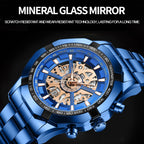 BINBOND S033 Hollowed Mechanical 30m Waterproof Luminous Quartz Watch, Black Steel-Black-White, Black Steel-Black-Gold, Black Steel-Black-Rose Gold, Full Gold-Black-Gold, Black Steel-Rose Gold-Black, Blue Steel-Blue, White Steel-Black, White Steel-White