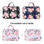 H40-B01 White Rose Pattern Laptop Case Bag Computer Liner Bag With Handle, 12 Inch, 13 Inch, 14 Inch, 15 Inch
