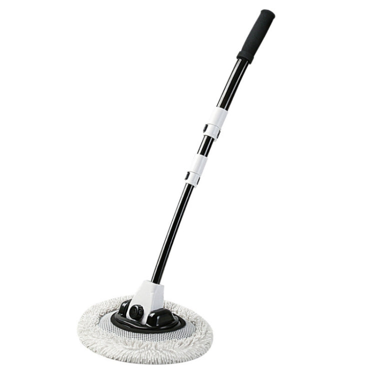 Soft Hair Curved Rod Car Wash Long Handle Telescopic Mop, Black White, Black White Replacement Head