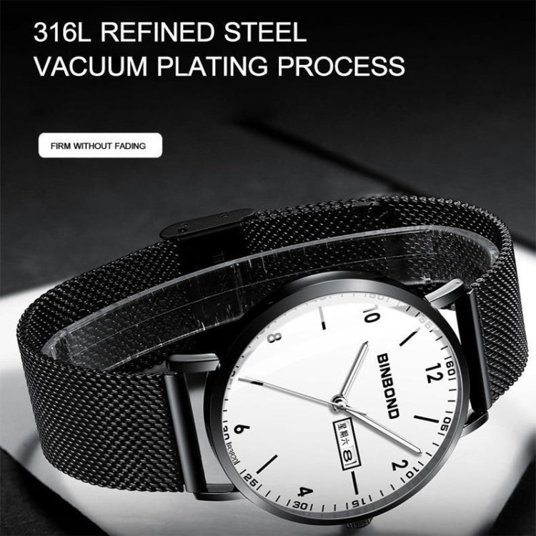 BINBOND B3820 30M Waterproof Ultra-thin Quartz Luminous Starry Watch, Black Net-Black-Starry, White Net-White-Starry, Black Leather-Black-Starry, Black Leather-White-Starry, Black Net-Rose Gold-Starry, Black Leather-Rose Gold-Starry                    ...