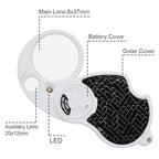 6901A 8X 20X Double Lens Folding Magnifier With LED Lamp and Keychain, Double Lens  8X 20X (Silver), Double Lens  8X 20X (Black)
