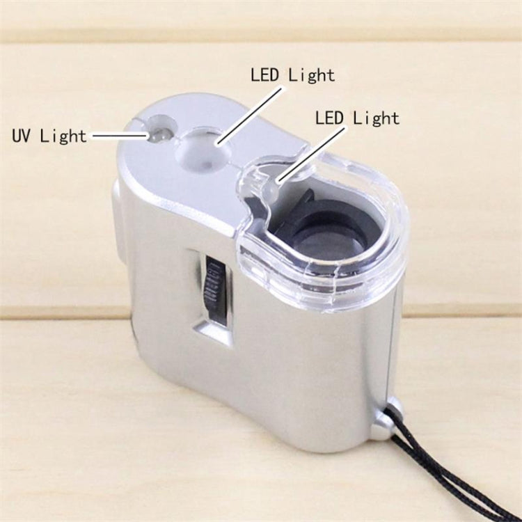 60X Portable Microscope With LED Lamp Jewelry Identification Magnifier With Leather Case Latch Rope, 9592