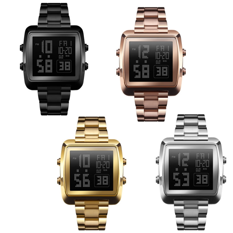 SKMEI 1369 Retro Waterproof Gold Watch Men Steel Belt Luminous Square Watch, 1369 Black, 1369 Rose Gold, 1369 Gold, 1369 Silver