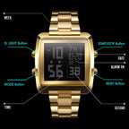SKMEI 1369 Retro Waterproof Gold Watch Men Steel Belt Luminous Square Watch, 1369 Black, 1369 Rose Gold, 1369 Gold, 1369 Silver