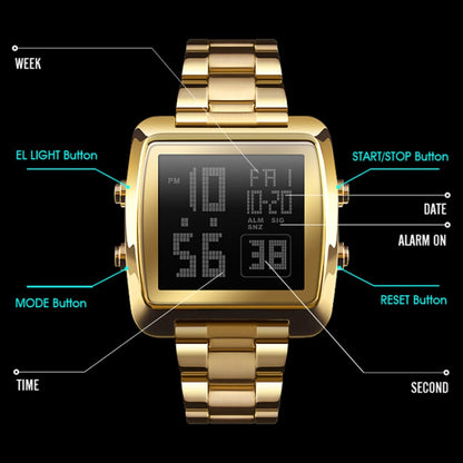 SKMEI 1369 Retro Waterproof Gold Watch Men Steel Belt Luminous Square Watch, 1369 Black, 1369 Rose Gold, 1369 Gold, 1369 Silver