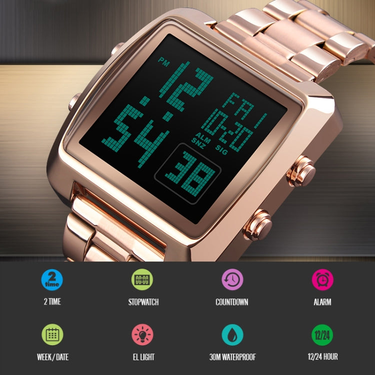 SKMEI 1369 Retro Waterproof Gold Watch Men Steel Belt Luminous Square Watch, 1369 Black, 1369 Rose Gold, 1369 Gold, 1369 Silver