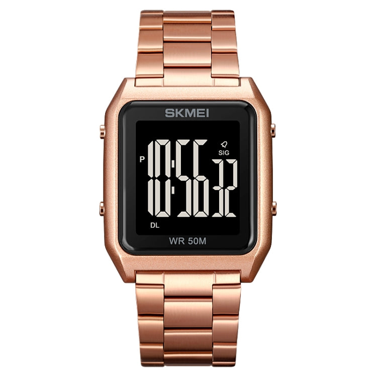 SKMEI 1879 Square Large Screen Men Steel Belt Multi-function EL Luminous Watch, Rose Gold, Gold, Silver, Black Black Machine, Black White Machine