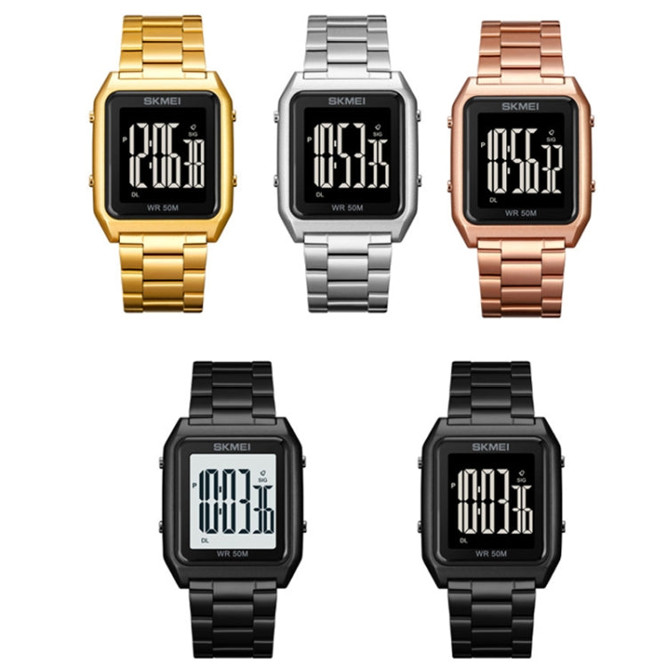 SKMEI 1879 Square Large Screen Men Steel Belt Multi-function EL Luminous Watch, Rose Gold, Gold, Silver, Black Black Machine, Black White Machine