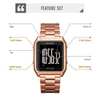 SKMEI 1879 Square Large Screen Men Steel Belt Multi-function EL Luminous Watch, Rose Gold, Gold, Silver, Black Black Machine, Black White Machine