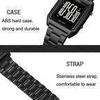 SKMEI 1879 Square Large Screen Men Steel Belt Multi-function EL Luminous Watch, Rose Gold, Gold, Silver, Black Black Machine, Black White Machine