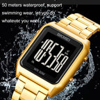 SKMEI 1879 Square Large Screen Men Steel Belt Multi-function EL Luminous Watch, Rose Gold, Gold, Silver, Black Black Machine, Black White Machine