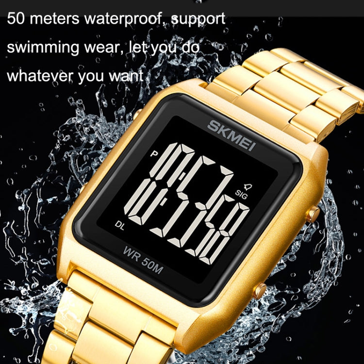 SKMEI 1879 Square Large Screen Men Steel Belt Multi-function EL Luminous Watch, Rose Gold, Gold, Silver, Black Black Machine, Black White Machine
