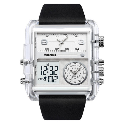 SKMEI 2020 Square Large Dial Triple Movement Men Sports Watch, 2020 Silver Shell Brown Belt Black Machine, 2020 Black Shell Black Belt White Machine, 2020 Amber, 2020 Transparent White, 2020 Silver Shell Black Belt Black Machine