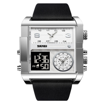 SKMEI 2020 Square Large Dial Triple Movement Men Sports Watch, 2020 Silver Shell Brown Belt Black Machine, 2020 Black Shell Black Belt White Machine, 2020 Amber, 2020 Transparent White, 2020 Silver Shell Black Belt Black Machine