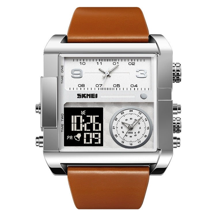 SKMEI 2020 Square Large Dial Triple Movement Men Sports Watch, 2020 Silver Shell Brown Belt Black Machine, 2020 Black Shell Black Belt White Machine, 2020 Amber, 2020 Transparent White, 2020 Silver Shell Black Belt Black Machine