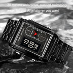 SKMEI 1868 Square Double Display Waterproof Men Watch, Style:, Steel Belt (Black), Leather Belt (Black), Steel Belt (Rose Gold), Leather Belt (Rose Gold), Steel Belt (Gold), Leather Belt (Gold), Steel Belt (Silver), Leather Belt (Silver)