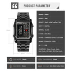 SKMEI 1868 Square Double Display Waterproof Men Watch, Style:, Steel Belt (Black), Leather Belt (Black), Steel Belt (Rose Gold), Leather Belt (Rose Gold), Steel Belt (Gold), Leather Belt (Gold), Steel Belt (Silver), Leather Belt (Silver)