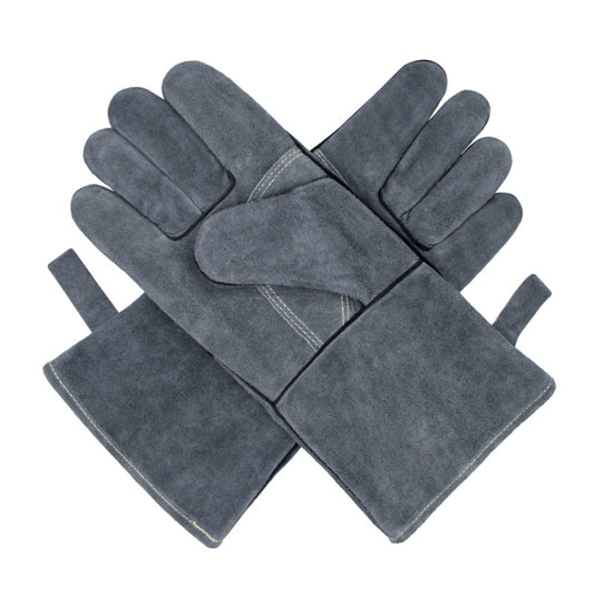 Cowhide BBQ Gloves Thickened Anti-hot Oven Welding Protection Gloves, A2415 16 inch Gray Black, A2416 14 inch Gray, A2416 14 inch Gray Black