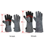 Cowhide BBQ Gloves Thickened Anti-hot Oven Welding Protection Gloves, A2415 16 inch Gray Black, A2416 14 inch Gray, A2416 14 inch Gray Black