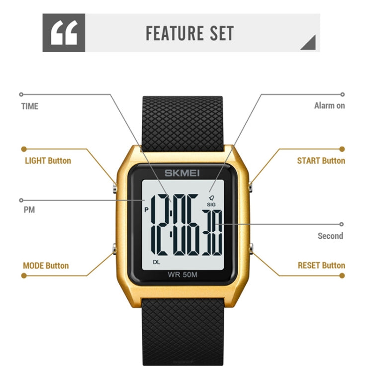SKMEI 1866 Square Large Screen Men Steel Belt Multi-function Night Light Alarm Clock Watch, 1866 Silver White Machine, 1866 Silver Black Machine, 1866, 1866 Rose Gold White Machine, 1866 Rose Gold Black Machine, 1866 Gold White Machine                 ...
