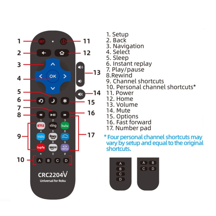 CRC2204V  For ROKU TV Universal Smart LCD TV Remote Control Infrared Remote Control, CRC2204V