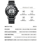 BINBOND B7872 Multifunctional Hollow Luminous Waterproof Quartz Watch, Black Steel-Black-White, White Steel-Black-White, Full-gold-Black-Gold, Black Leather-Black-Black, Black Leather-White-Black, Black Leather-Full-gold-Black