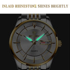 BINBOND B2077 30M Waterproof Quartz Luminous Watch Butterfly Buckle Men's Steel Belt Watch