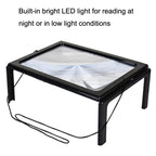 WJ10015 Full Page Reading LED Light Three-dimensional Folding Bracket Magnifying Glass, 3X Magnifying Glass