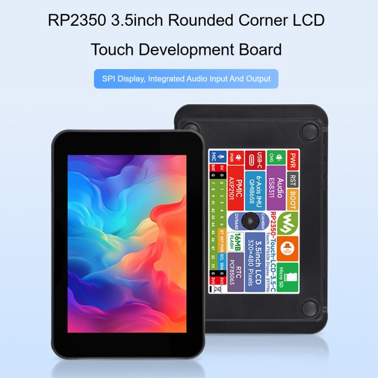 Waveshare RP2350 Dual-Core Development Board With 3.5-Inch 320x480 LCD, 65K Color Display, Standard Ver, With Case and OV5640 camera
