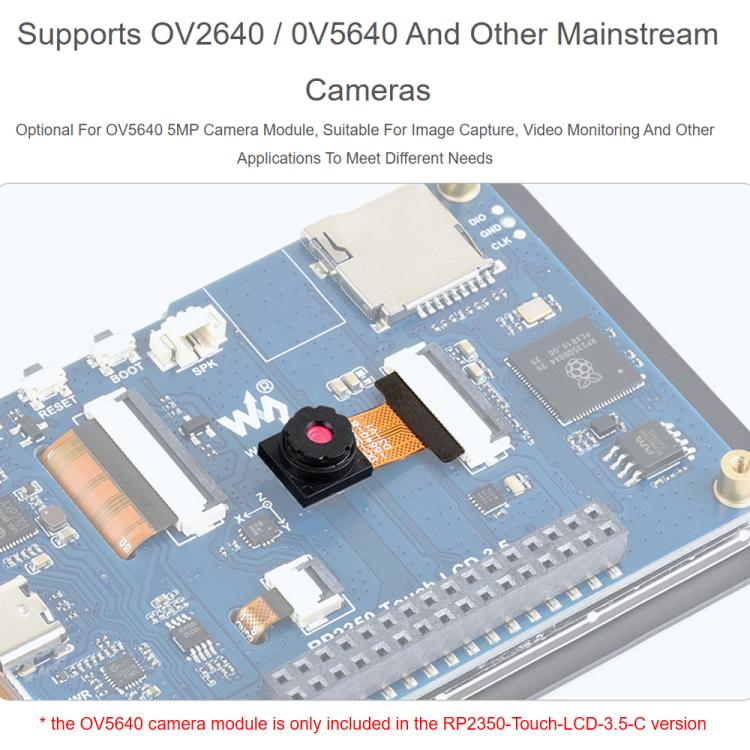 Waveshare RP2350 Dual-Core Development Board With 3.5-Inch 320x480 LCD, 65K Color Display, Standard Ver, With Case and OV5640 camera